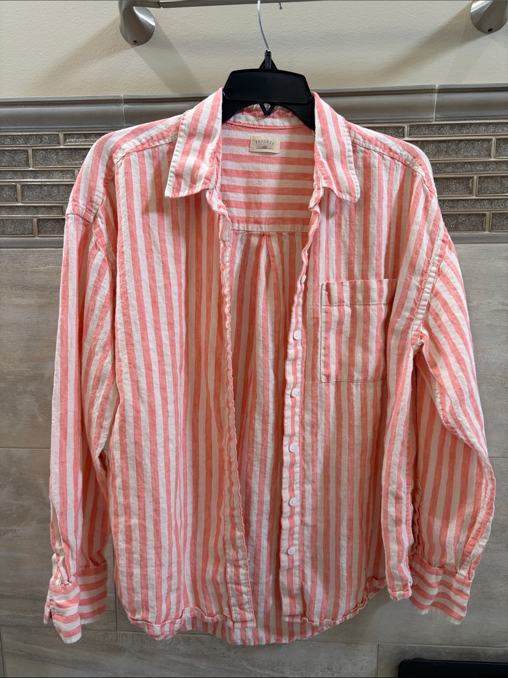 Faherty Laguna Linen Relaxed Shirt - Peach Lucy Stripe